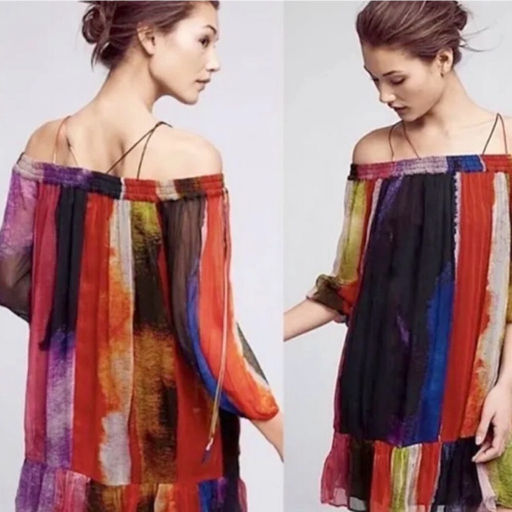 floreat Loved by ANTHROPOLOGIE Sz M Colorful Chiffon Zora Off The Shoulder Dress